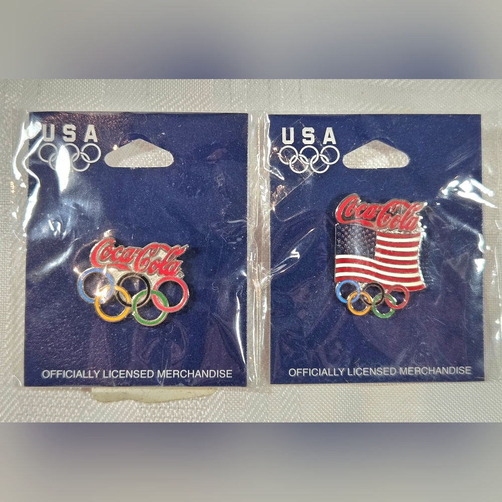 2 ATHENS OLYMPIC PIN  COCA COLA USOC RINGS PIN LIMITED ED